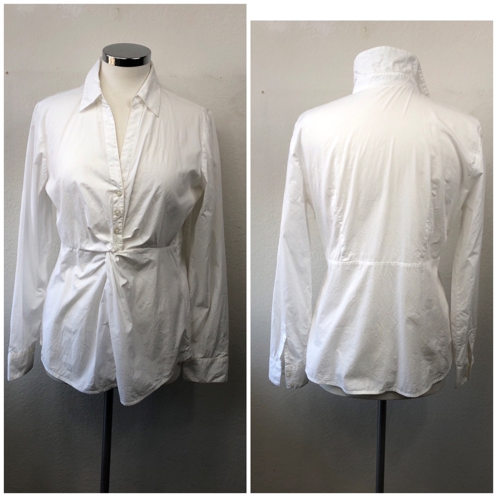 Banana Republic Fitted Twist Front White Cotton Shirt Side Zip